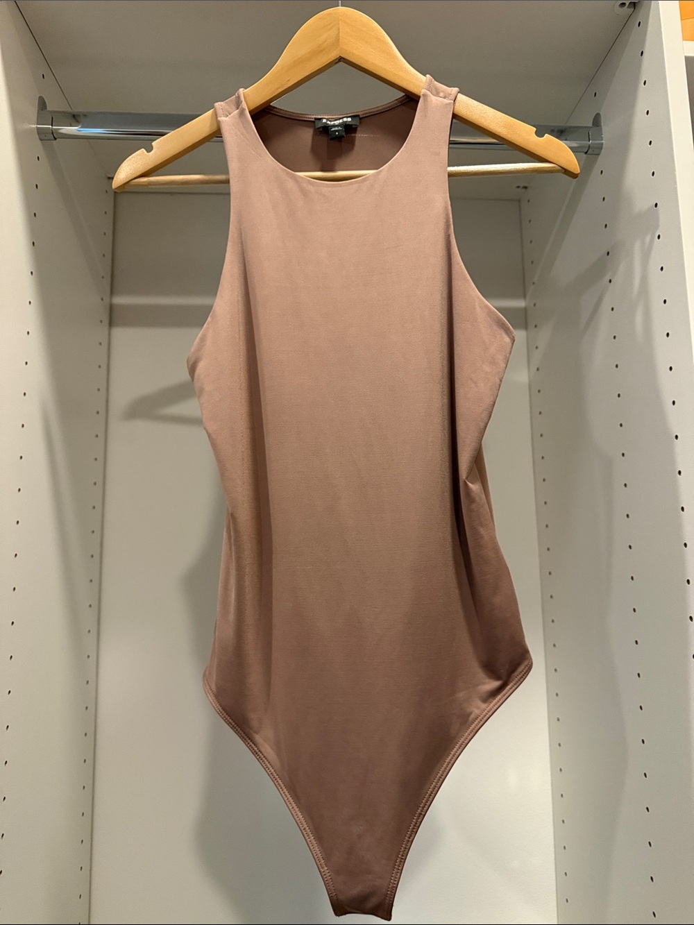 Express Sleeveless Tan High-Neck Bodysuit